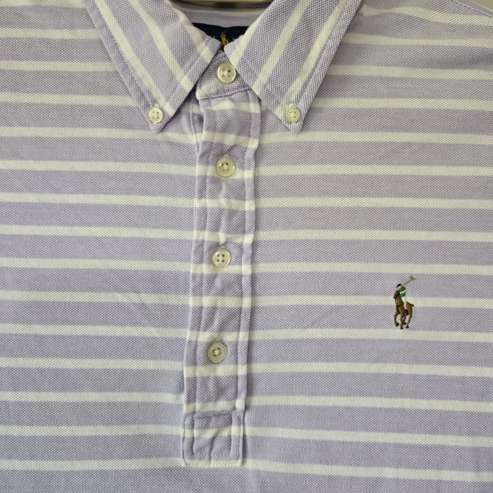 Ralph Lauren Polo Size Large‎ Shirt Mens Light Purple Striped Pique Knit Oxford